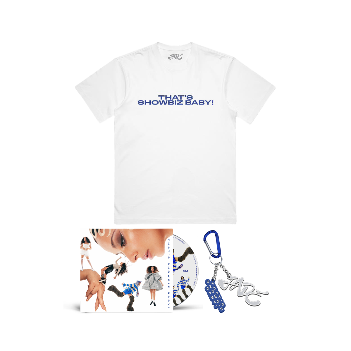 THAT'S SHOWBIZ BABY! CD, WHITE T-SHIRT AND CARABINER